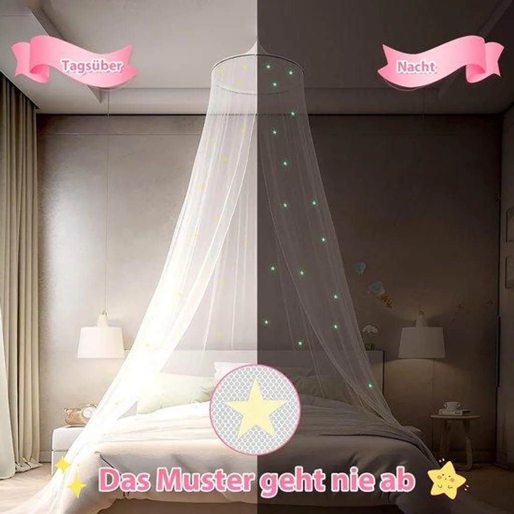 Moustiquaire à mailles fines pour lit bébé avec étoiles phosphores