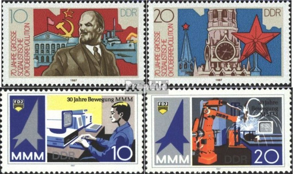 Briefmarken DDR 1987 Mi 3130-3131,3132-3133 (kompl.Ausgaben) postfrisch 70.Jahrestag der Oktoberrevolution