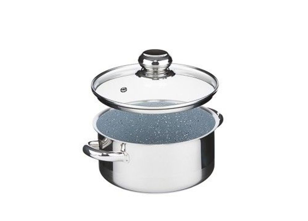 Cerammax Pro Standard Stielkasserolle mit Deckel, Durchmesser 18 cm, Volumen 2,0 l, Keramikoberfläche grauer Granit