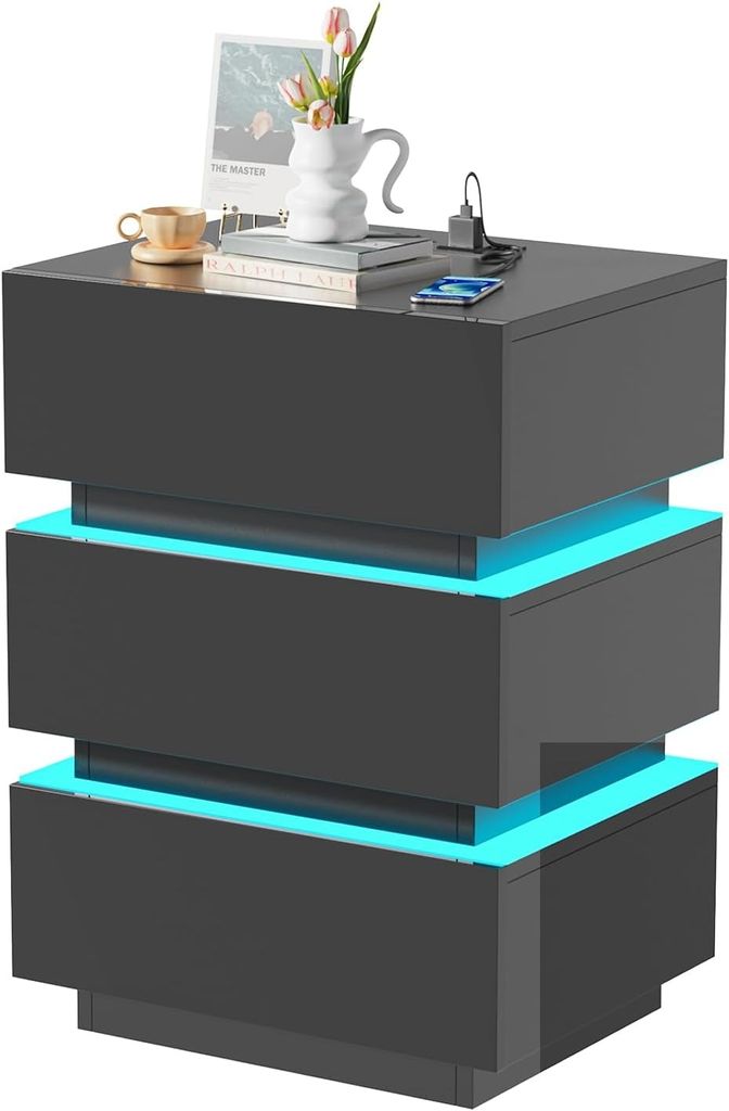 Intelligenter LED Nachttisch mit Ladestation,Schwarz Produktbild 1
