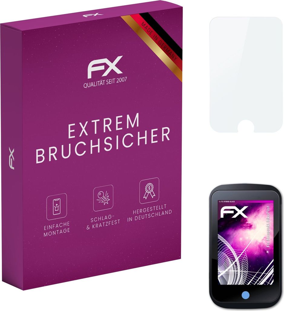atFoliX FX-Hybrid-Glass Displayfolie kompatibel mit Blaupunkt BikePilot Glasfolie