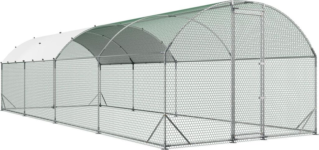 SucceBuy Großer Hühnerstall, 2,7x7,6x2 m, begehbarer Auslauf mit wetterfester Abdeckung und robustem Rahmen, Kuppeldach-Geflügelkäfig, Freilauf...