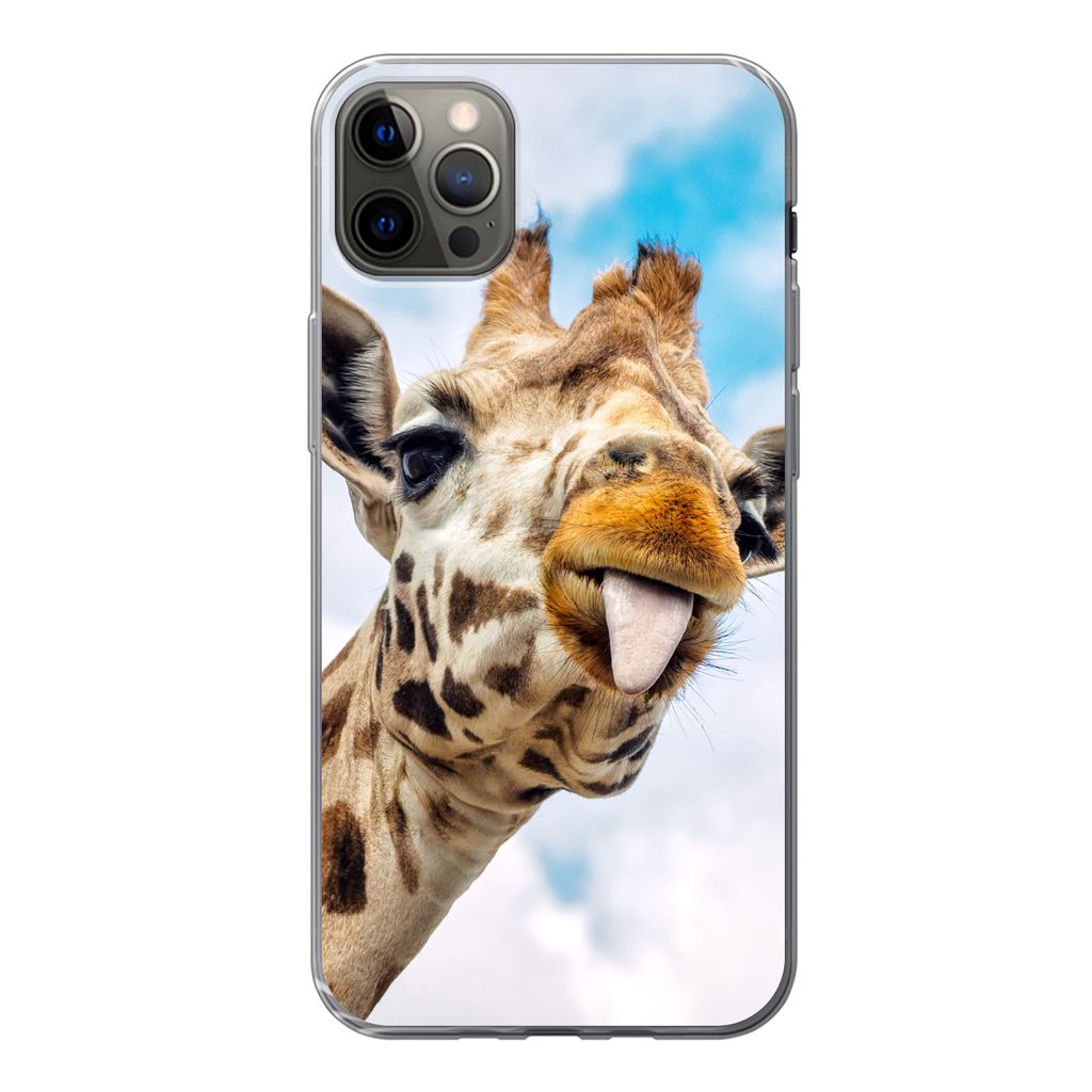 MuchoWow Handyhülle Schutzhülle Hülle für iPhone 13 Pro Max Giraffe - Lustig - Zunge - Kinder - Jungen - Mädchen - Kind Silikon Softcase Han...