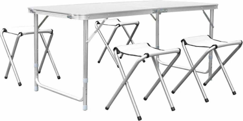 Happyment Picknicktisch für 4 Personen – Klappbar – Camping- & Gartentisch – Höhenverstellbar – Inkl. 4 Stühle
