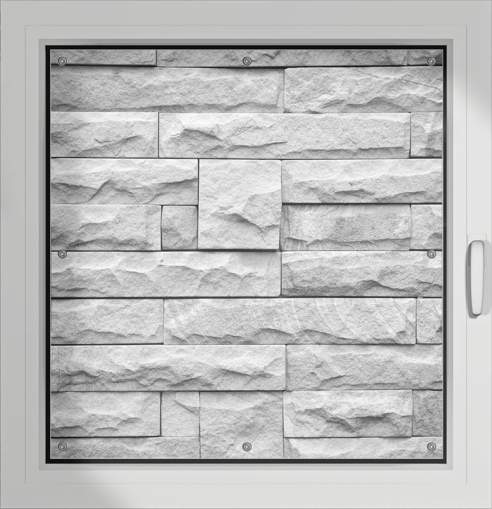 Wallario Lichtschutzbild, Dekorativer Sichtschutz Sonnenschutz 96 x 93 cm mit Motiv: Steinwand grau - Verdunklung ohne Bohren