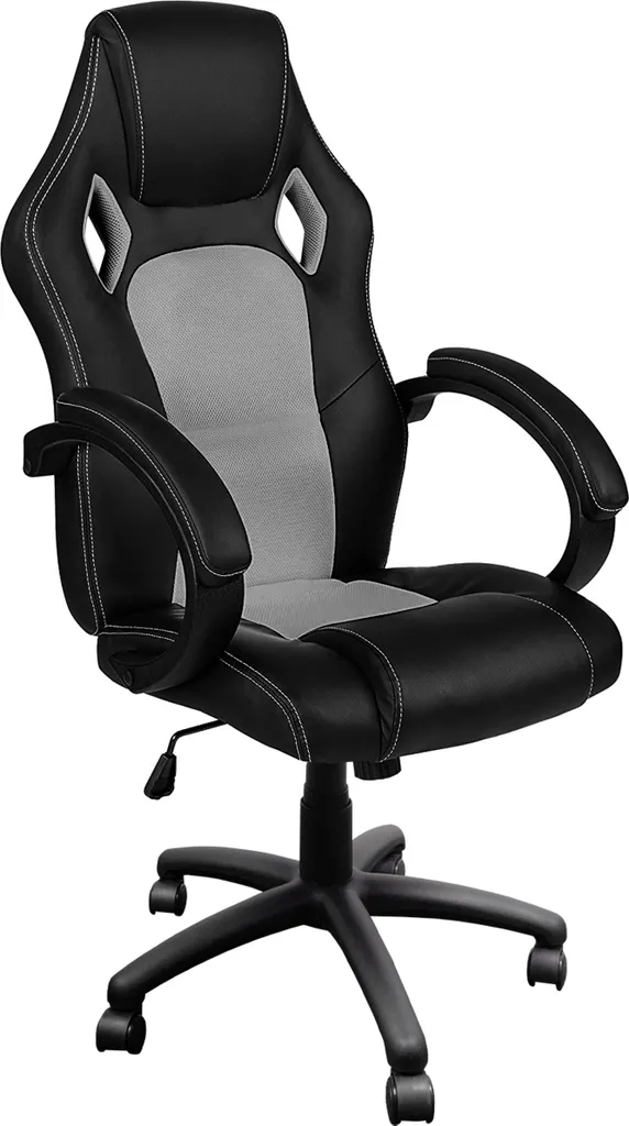 Fauteuil Gamer Ergonomique Aga Racing en Cuir Noir-Gris, 5 Roulettes Pro