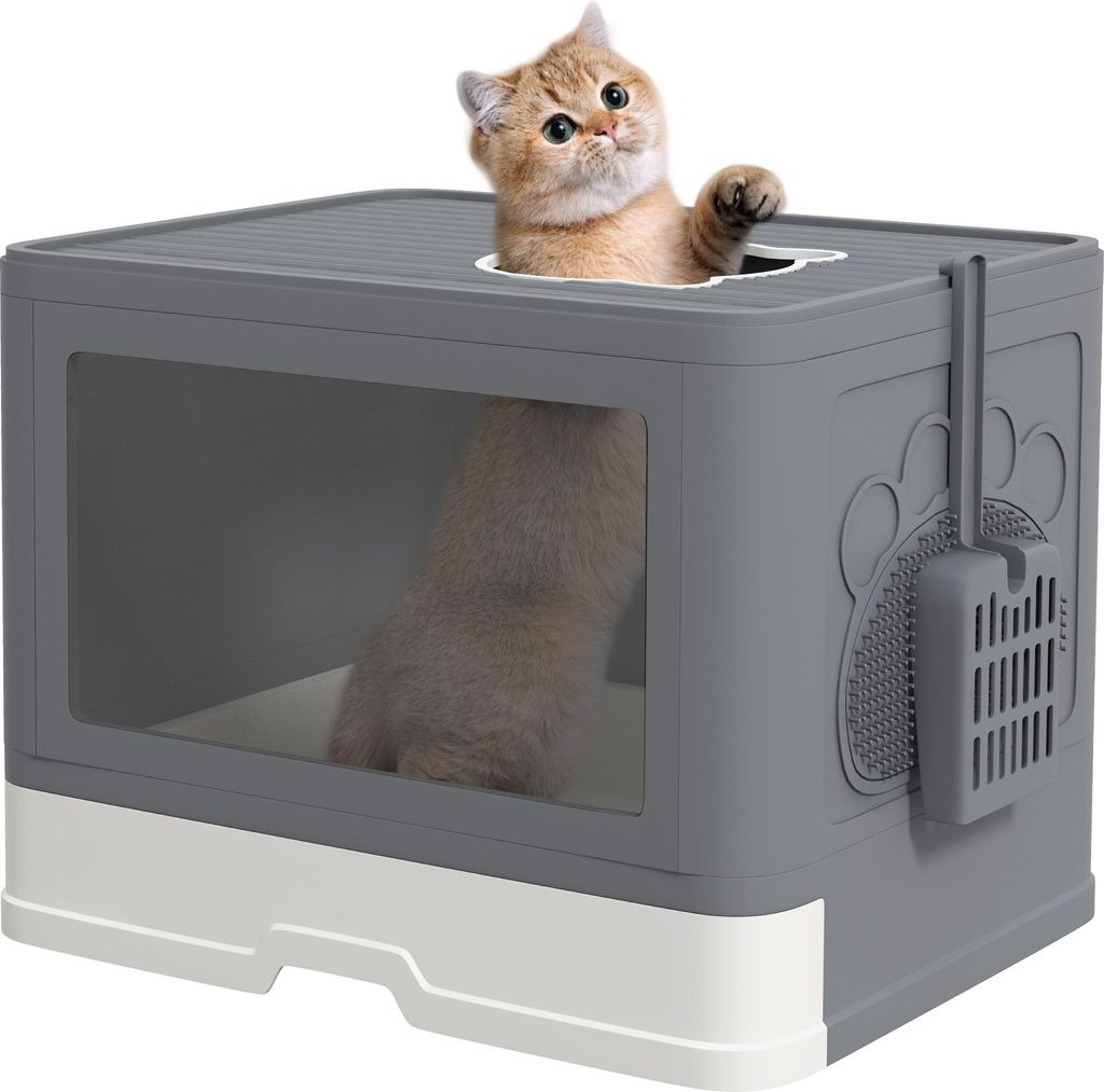 PawHut Katzentoilette mit Deckel Katzenklo mit Schaufel für Indoor Kunststoff