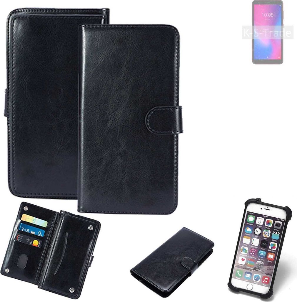K-S-Trade 360° Hülle kompatibel mit ZTE Blade A3 2020 schwarz Kunstleder Case BookCase WalletCase Kunstlederederhülle Handyhülle, Rundumschutz