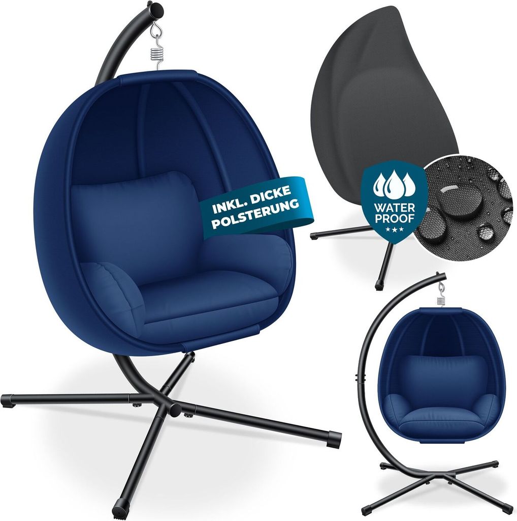 KESSER Luxe Hängesessel mit Gestell + weicher Sitzkissen, Seitenpolsterung, Sitz- und Rückenkissen Hängekorb Indoor & Outdoor, Garten Schaukel...