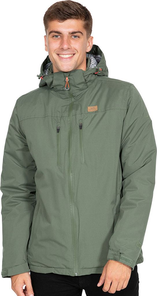 Trespass Edwards – Giacca Da Uomo Impermeabile E Antivento, Nera, Con Cappuccio Regolabile, Tasche Con Cerniera, Polsini Regolabili