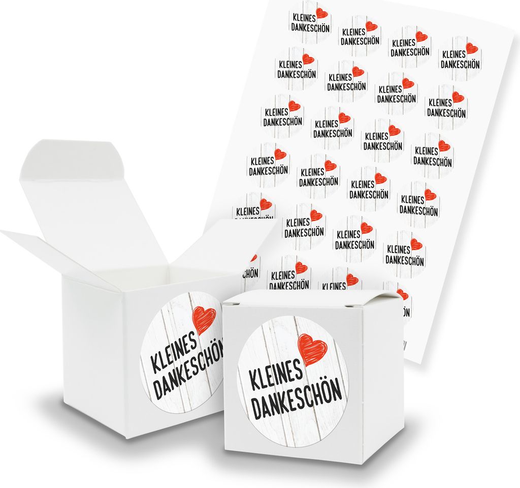 itenga SET kleines Dankeschön (Motiv116) 24x Würfel 5cm weiß + Sticker