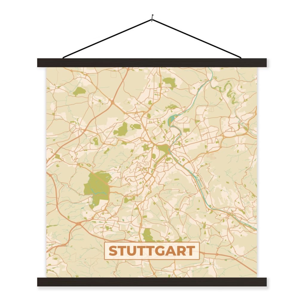MuchoWow Textilposter Stadtplan - Stuttgart - Stadtplan - Vintage 90x90 cm mit schwarzem Rahmen - Magnetisches