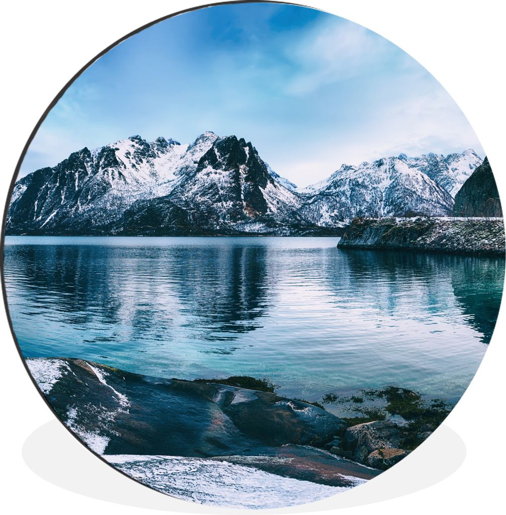 MuchoWow Aluminium Wandkreis Winter - See - Berg - Schnee Ø 90 cm Wanddeko Modern Wohnzimmer - Mauerkreis - Wandbilder - Runde Bild - Bild aus A...