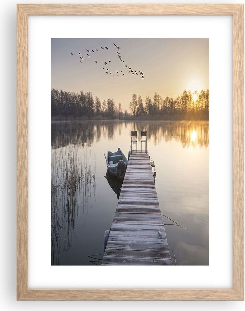 Gerahmtes Poster - Rahmen in heller Eiche - Brücke Westen die Sonne - 30x40 cm - Wand Bild - Wanddeko - Wandbilder - Wandposter - Bilderrahmen - B...