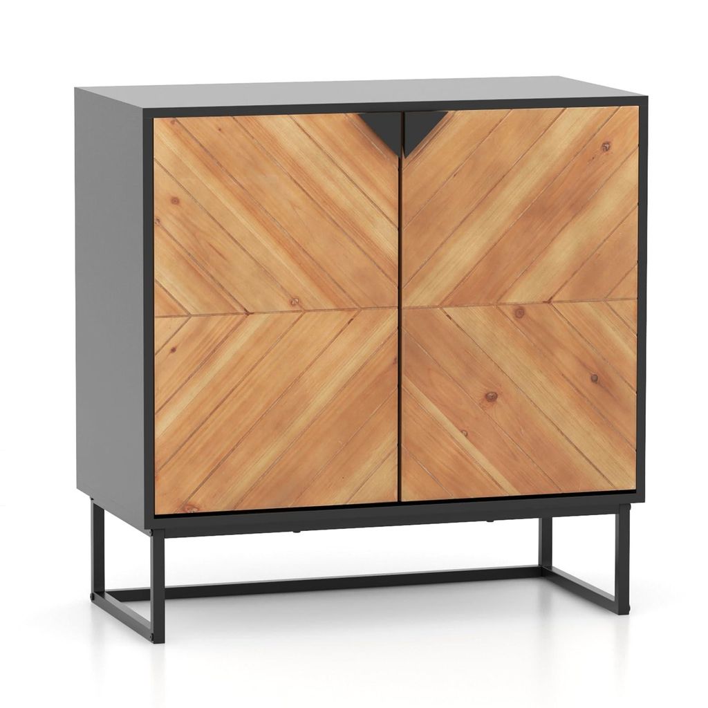 GOPLUS Buffetschrank modern, Sideboard Küche mit 2 Türen & Metallbeinen, erhöhter Küchenschrank mit & Kippschutz, Schwarz