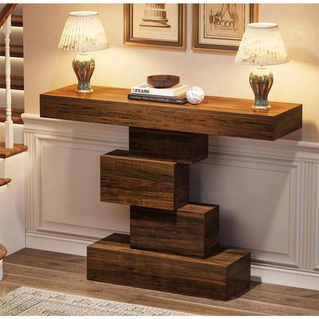 Table d'appoint avec piètement géométrique en métal et bois