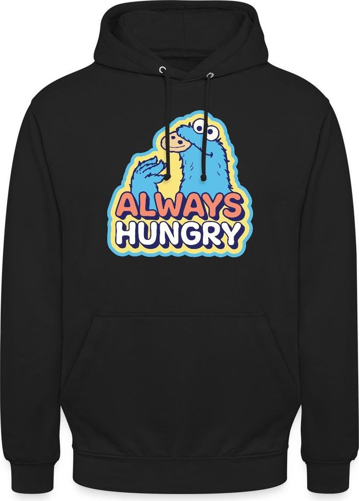 Spreadshirt Sesamstraße Krümelmonster Design Always Hungry Uni Hoodie, M, Schwarz