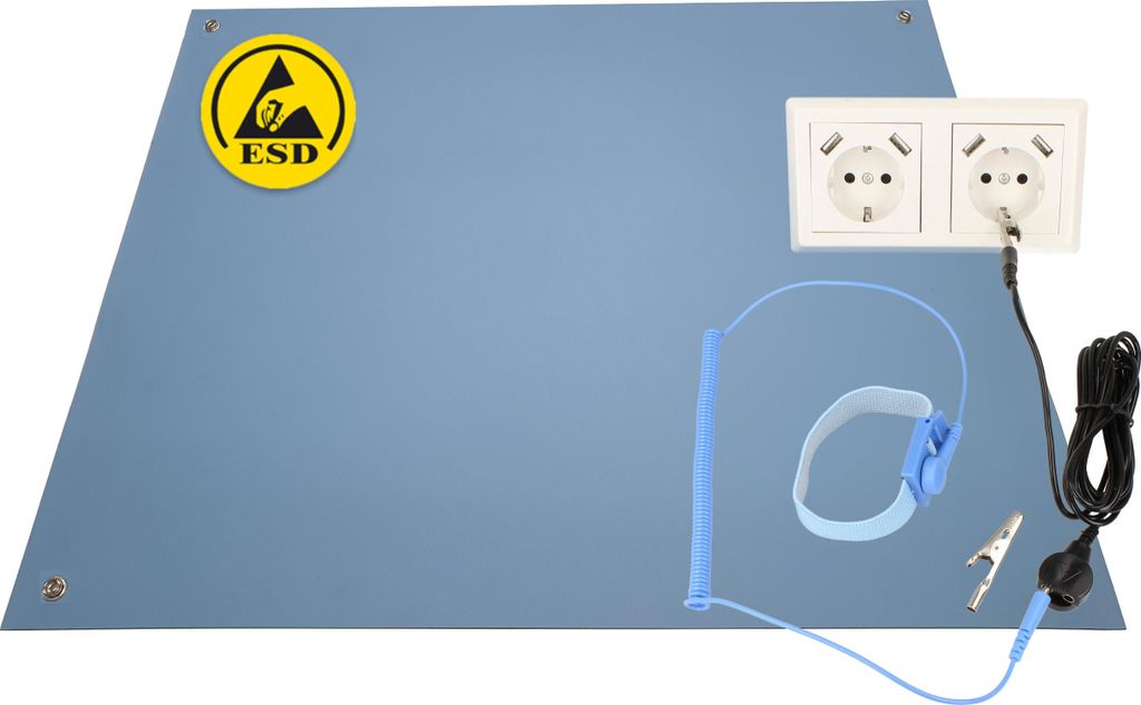 Minadax 60 x 40cm Antistatik ESD Computer Matte Tischmatte „“ inkl. Manschette + 2,4m Verlängerung - ESD-Schutz