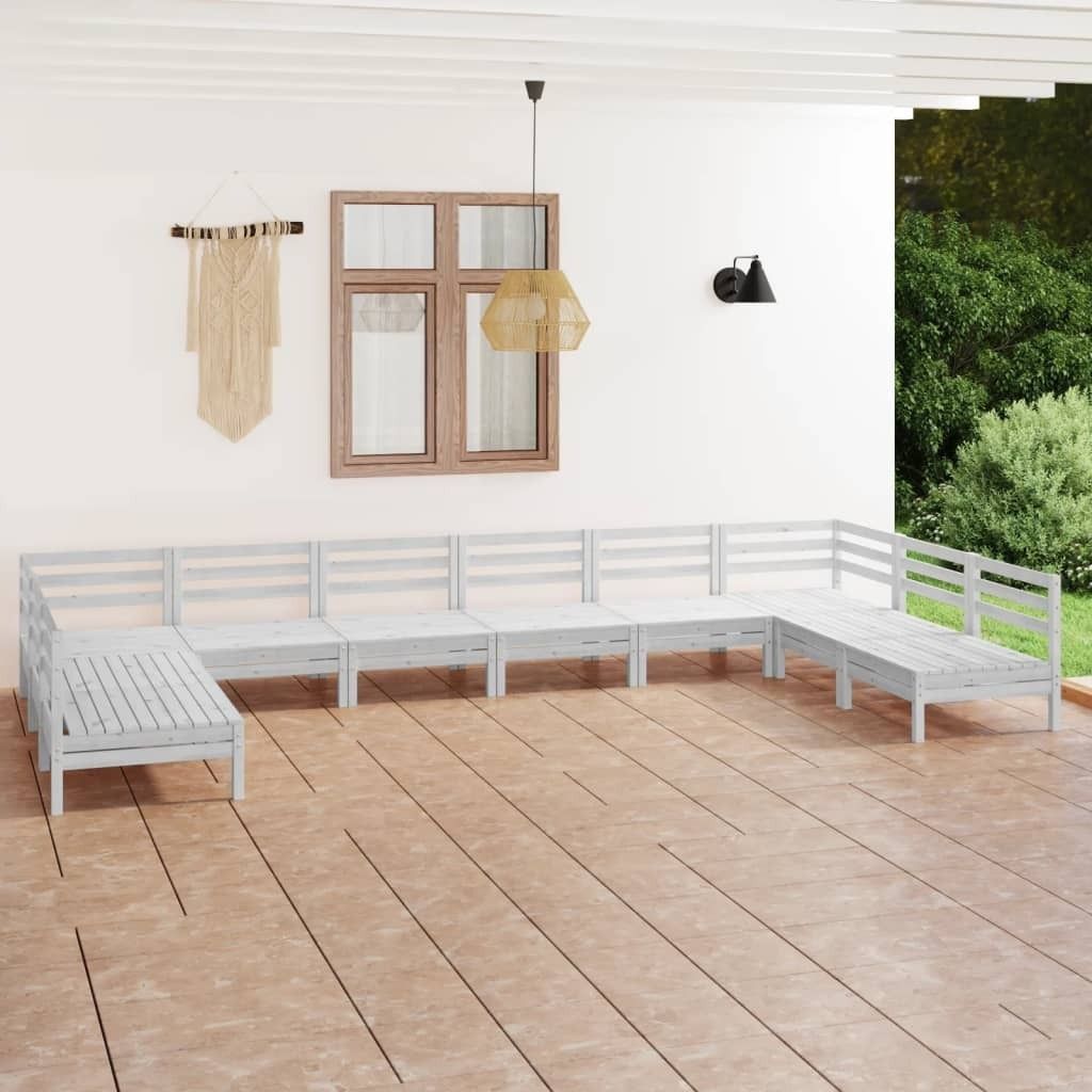 The Living Store 10-tlg. Garten-Lounge-Set Weiß Massivholz Kiefer