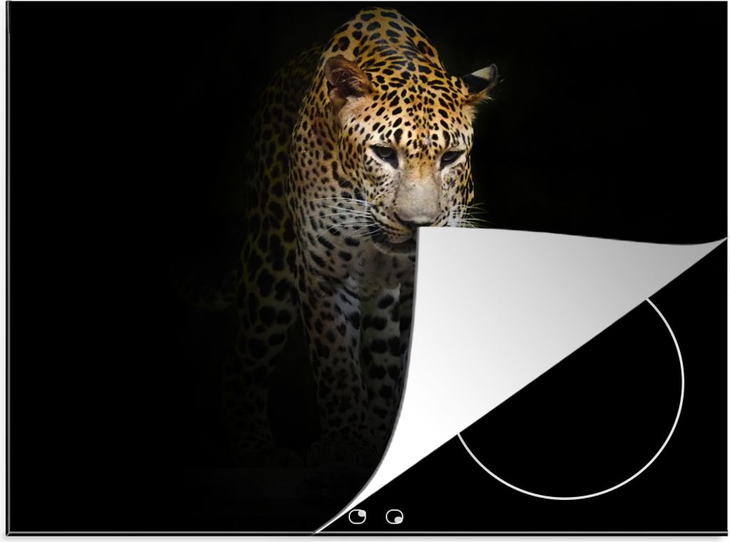 KitchenYeah Herdabdeckplatte Leopard - Reflexion - Schwarz , 60x52cm, Küche Deko, Glaskeramikkochfeld Herdabdeckung, Abdeckplatte fùr Kochfeld