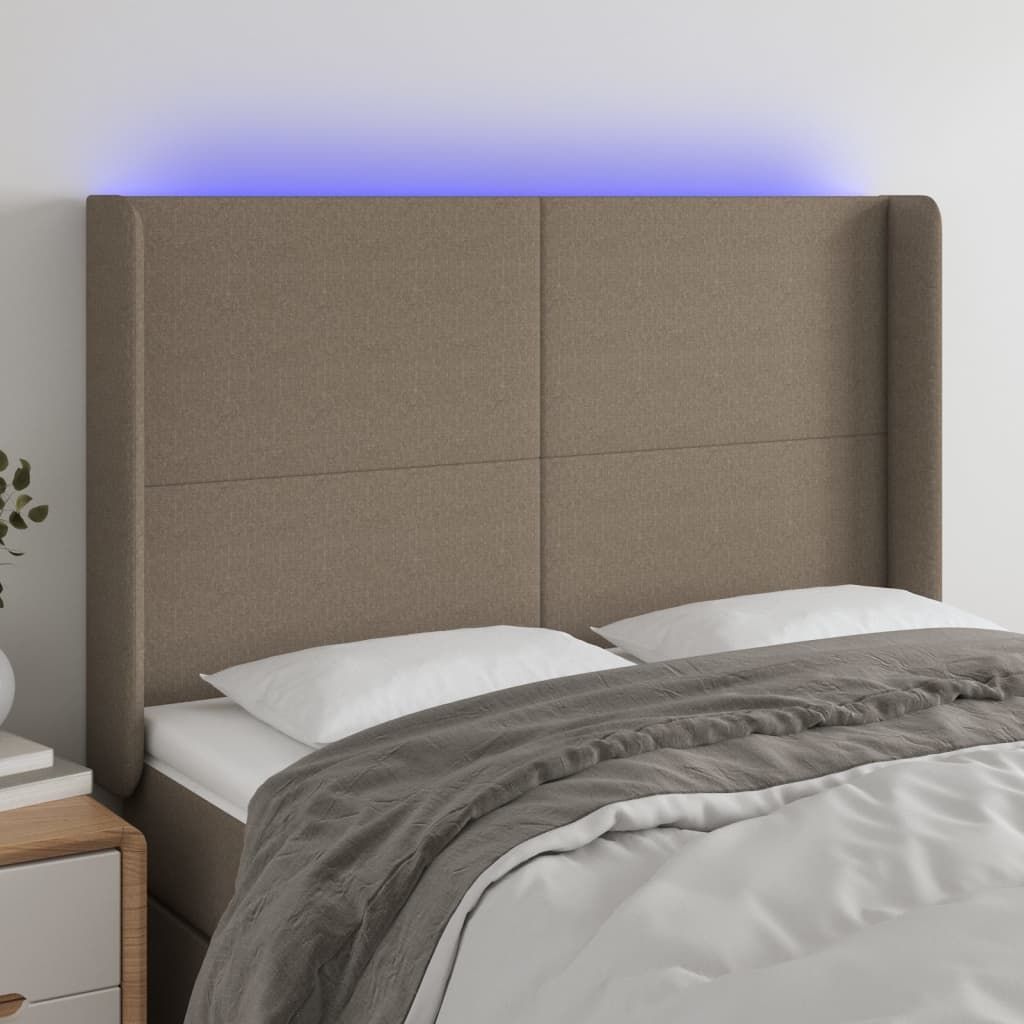 The Living Store LED Kopfteil Taupe 147x16x118/128 cm Stoff