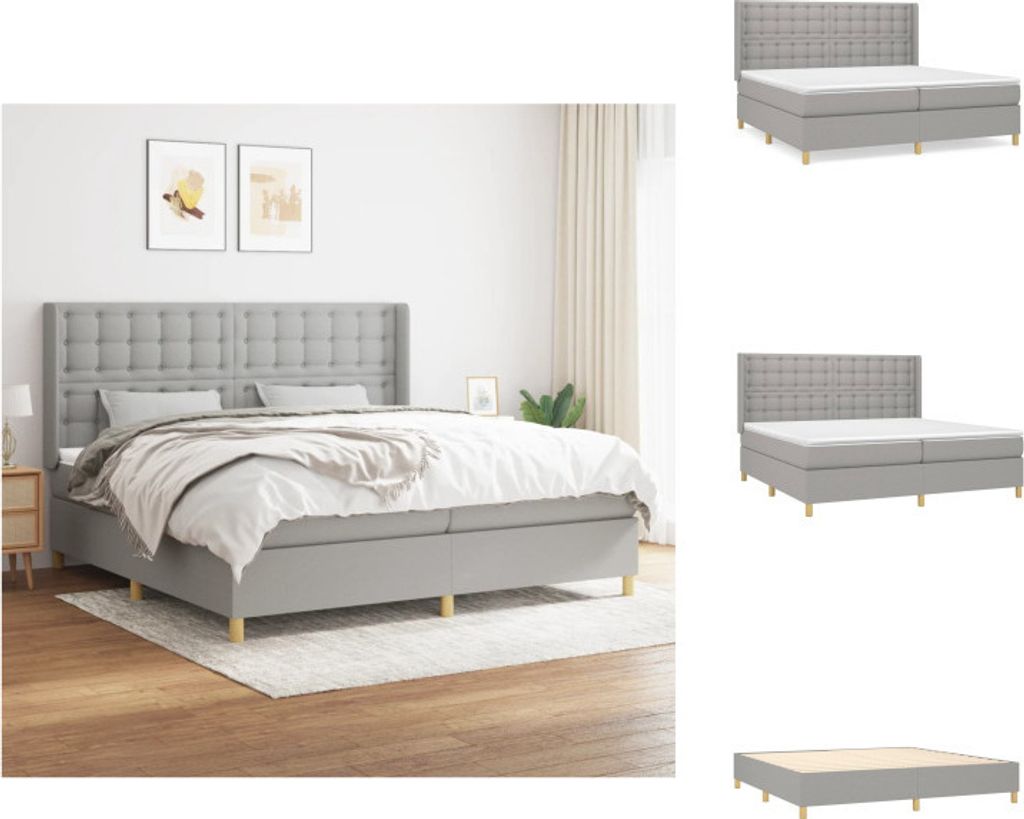 vidaXL Boxspringbett mit Matratze Hellgrau 200x200 cm Stoff - Betten & Bettgestelle