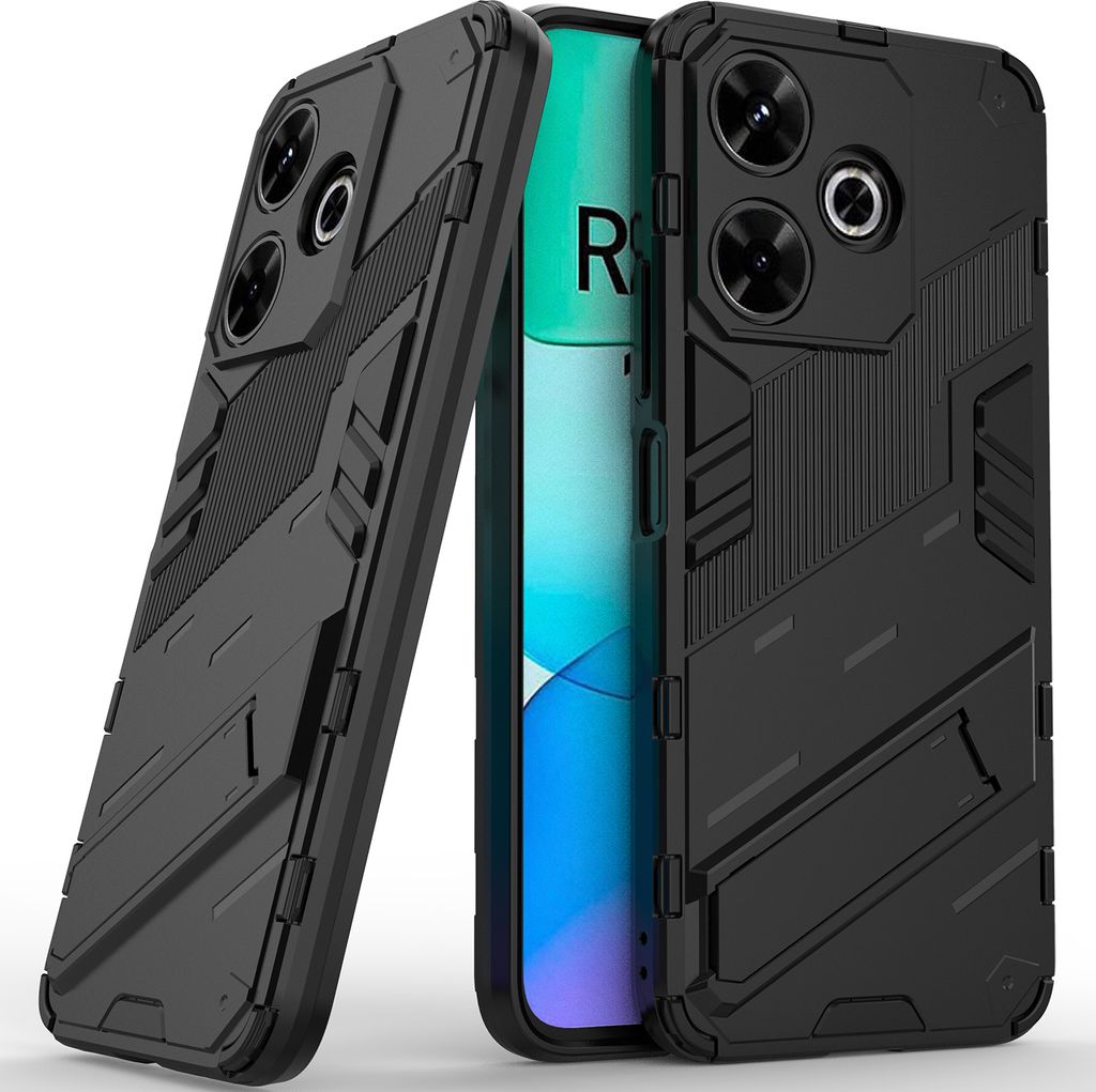 Armor Hülle für Xiaomi Redmi 13 Hybrid PC TPU Bumper Stoßfestes Schutzhülle mit Standfunktion Schwarz