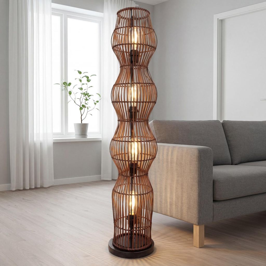 Stehlampe Korb Bambus 111 cm klein 4x E27 Braun Boho Produktbild 