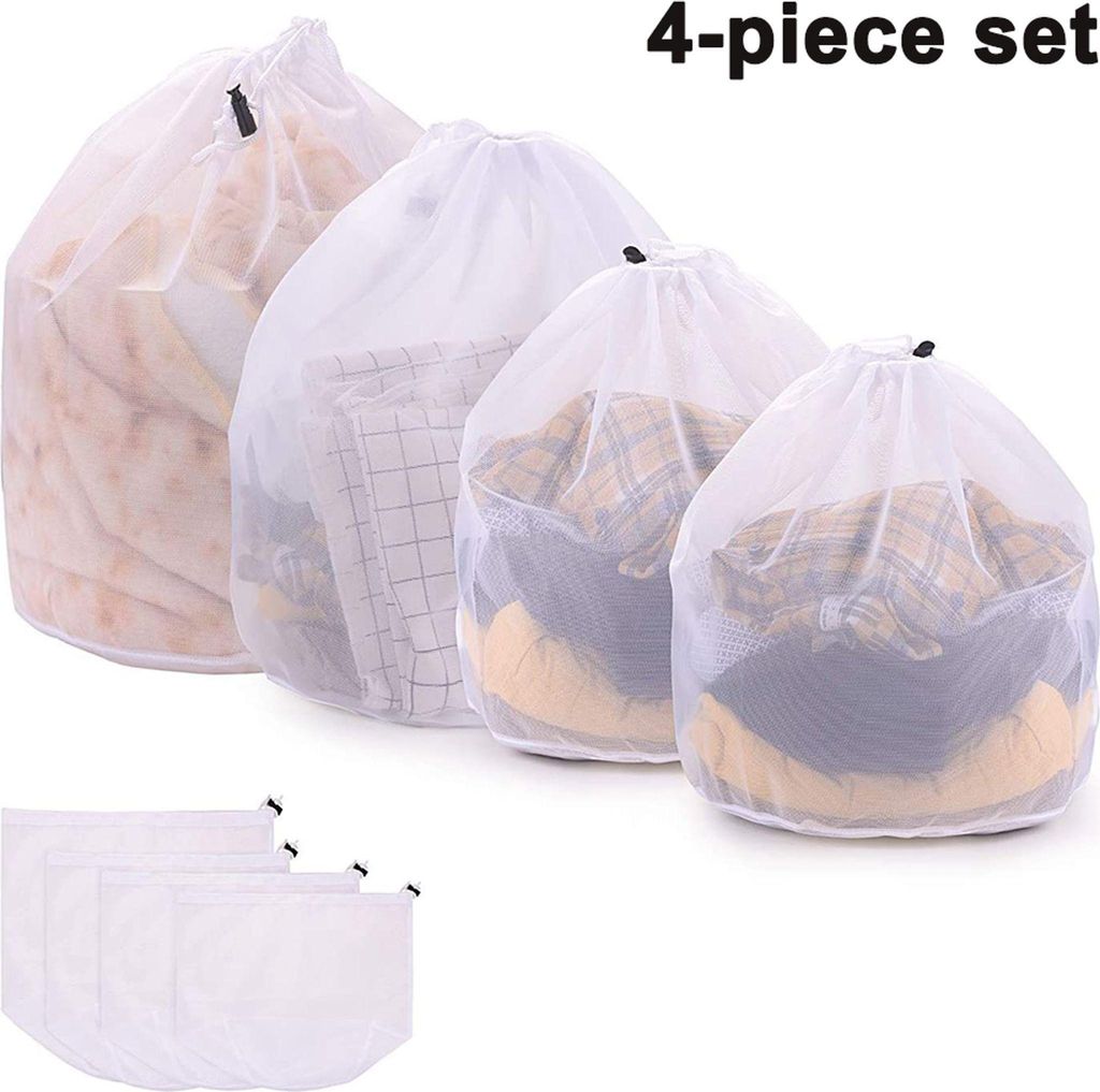 4 Stück Waeschesack Waschmaschine mit Kordelstopper Wäschenetz Wäschesack Wäschebeutel für Waschmaschine, Kleidung, Oberbekleidung, Dessous, S...