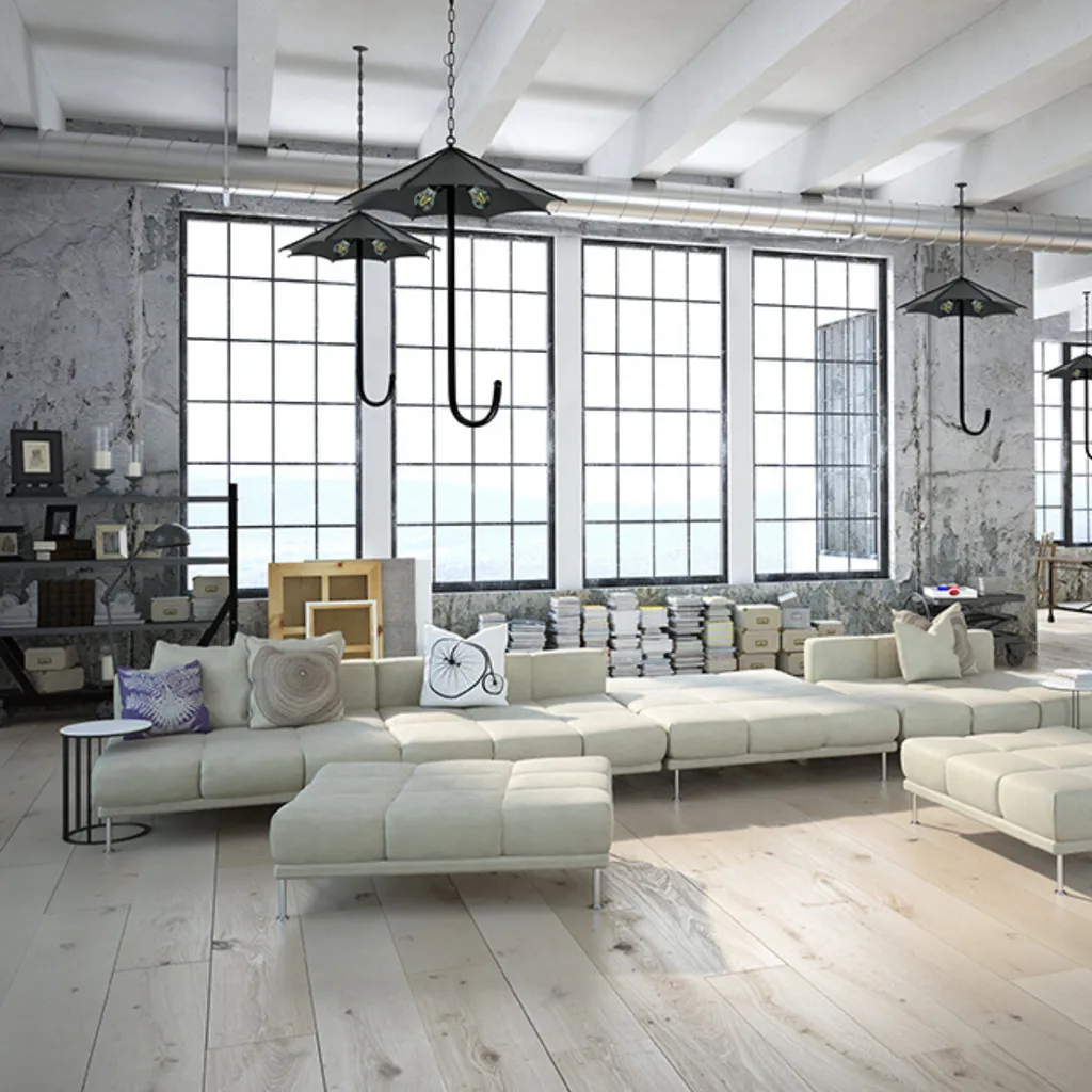 Grande suspension PARASOL en métal noir 165cm éclairage 3 sources E27 - 6