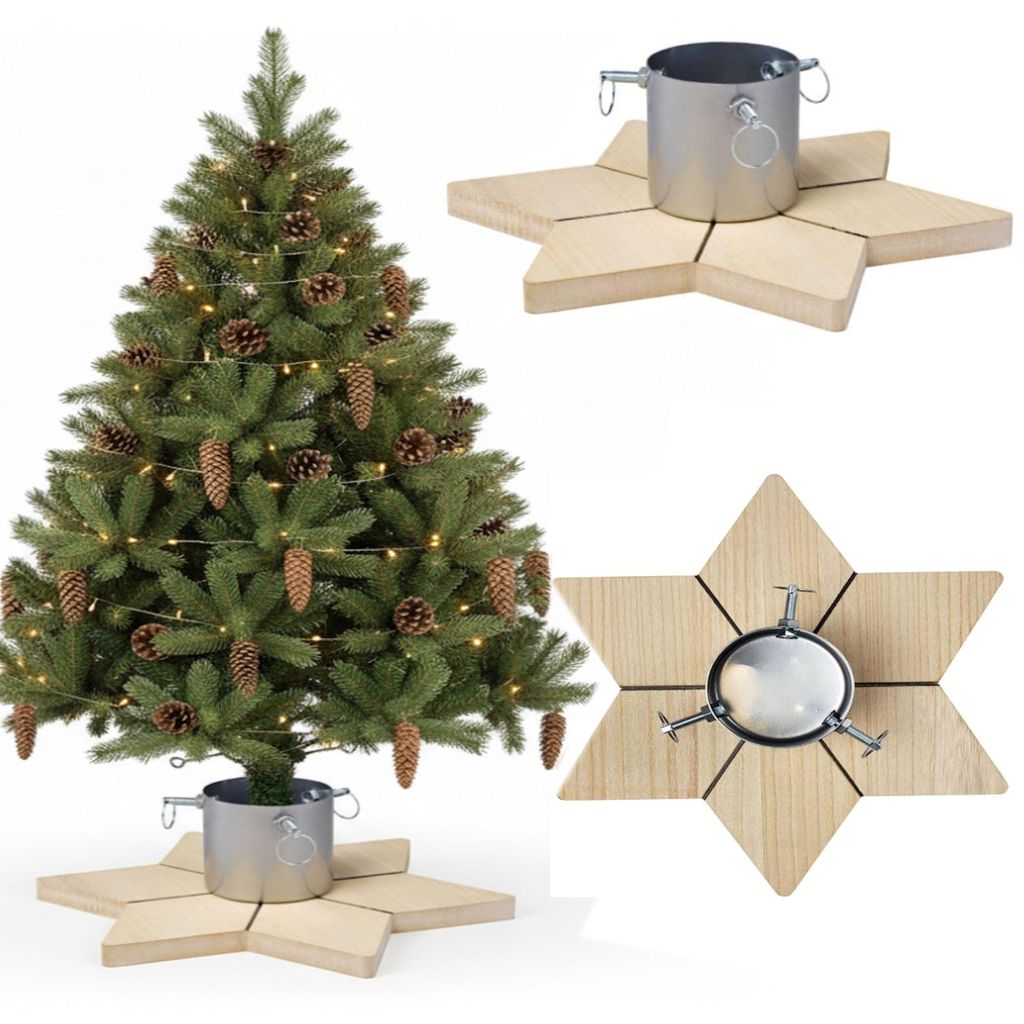 COIL Christbaumständer Ständer mit Wasserspeicher, Rustikaler Ständer, Sockel für echten Baum, Metall/MDF, Breite: 47 cm, Silber