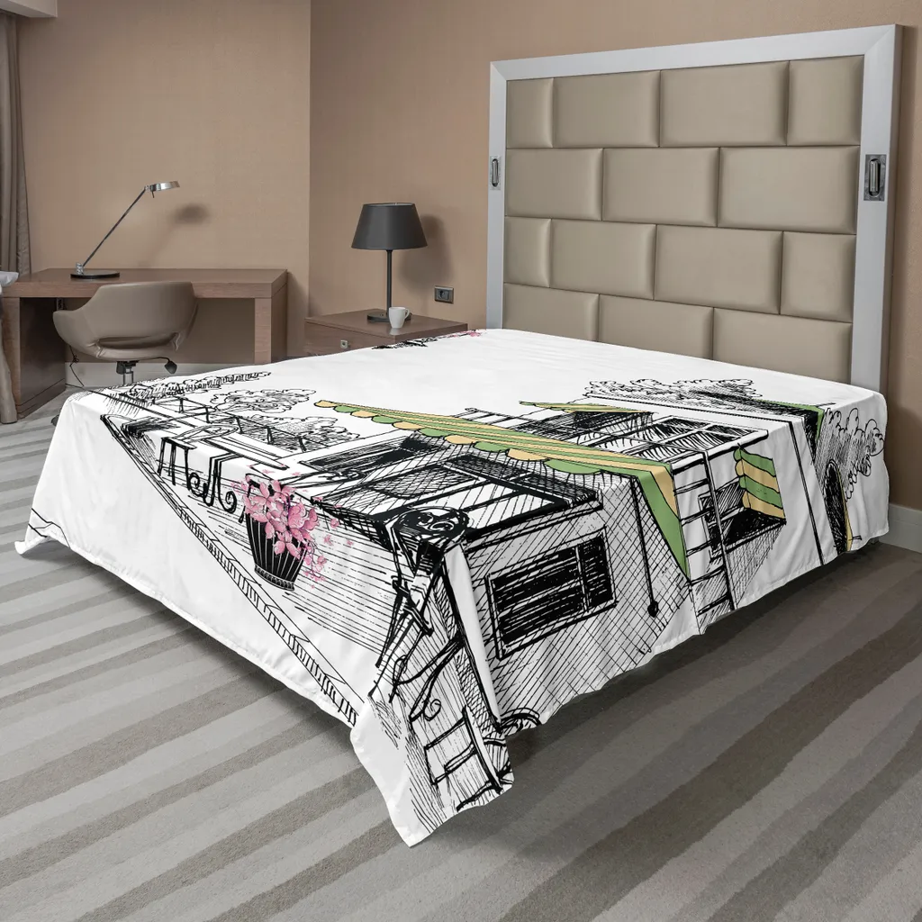 Drap de lit décoratif pour chambre ambiance Paris 244x205 cm anthracite