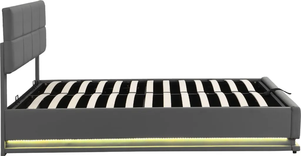 Lit coffre 180x200 cm gain de place pour chambre avec LED grise - 8