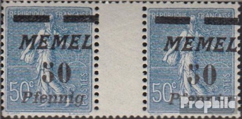 Briefmarken Memelgebiet 1922 Mi 61b ZW Zwischenstegpaar postfrisch Aufdruckausgabe