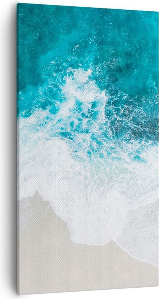 Bild auf Leinwand - Leinwandbild - Einteilig - Luftaufnahmen Strand Welle - 55x100cm - Wand Bild - Wanddeko - Wandbilder - Leinwanddruck - Bilder -...