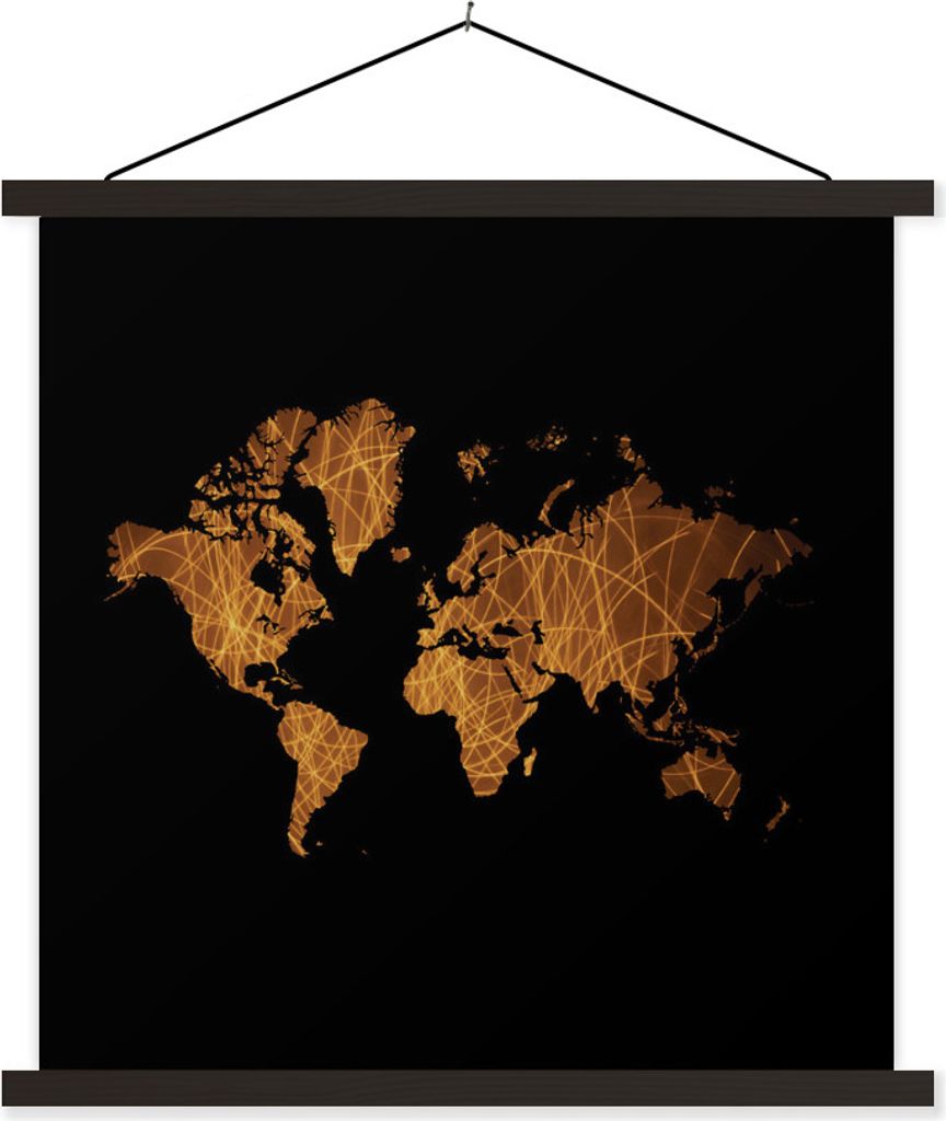 MuchoWow Textilposter Weltkarte - Gold - Braun 40x40 cm mit schwarzem Rahmen - Fotos