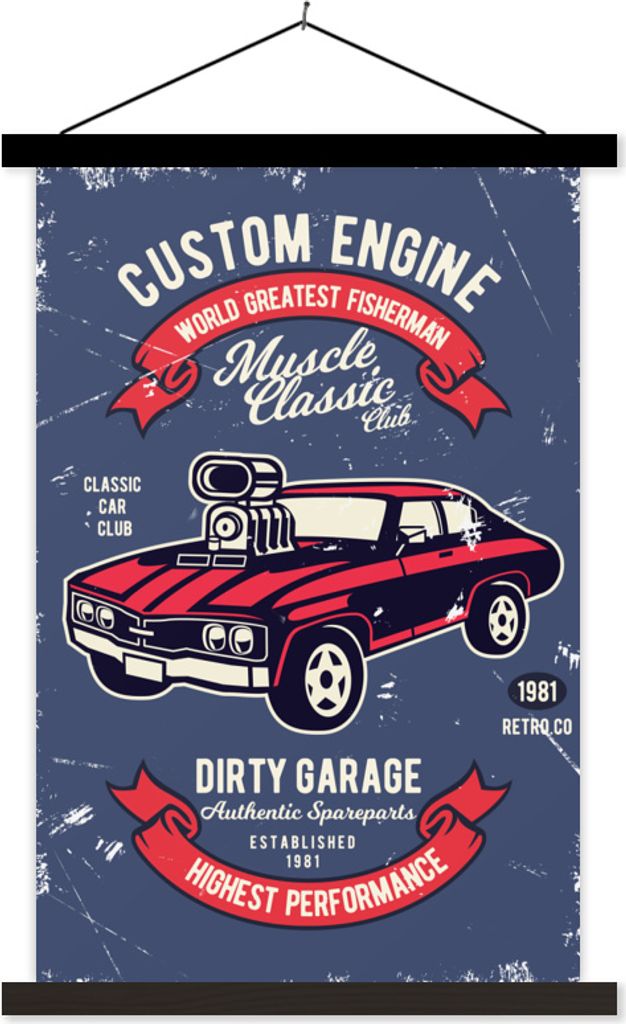 MuchoWow Textilposter Auto - Oldtimer - Briefe - Zitat 40x60 cm mit schwarzem Rahmen - Wanddekorationen