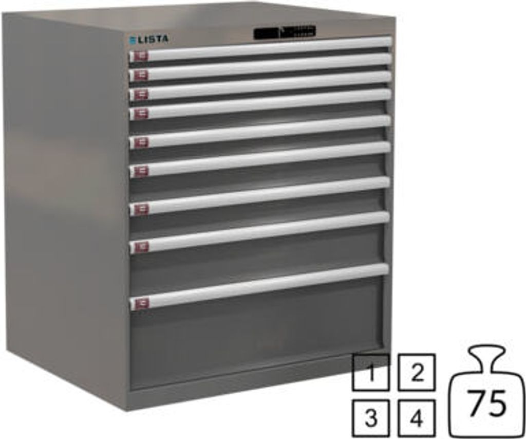 Lista Schubladenschrank - 78.703.050 - 1.000x870x725 mm (HxBxT) - 9 Schubladen - 75 kg - Code Lock - grau metallic (NCS S 6502-B)