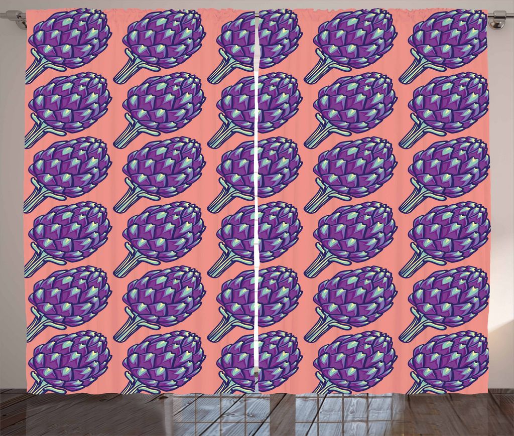 ABAKUHAUS Artischocke Rustikaler Gardine, Roman Gemüse, Schlafzimmer Kräuselband Vorhang mit Schlaufen und Haken, 280 x 175 cm, Coral und Violett