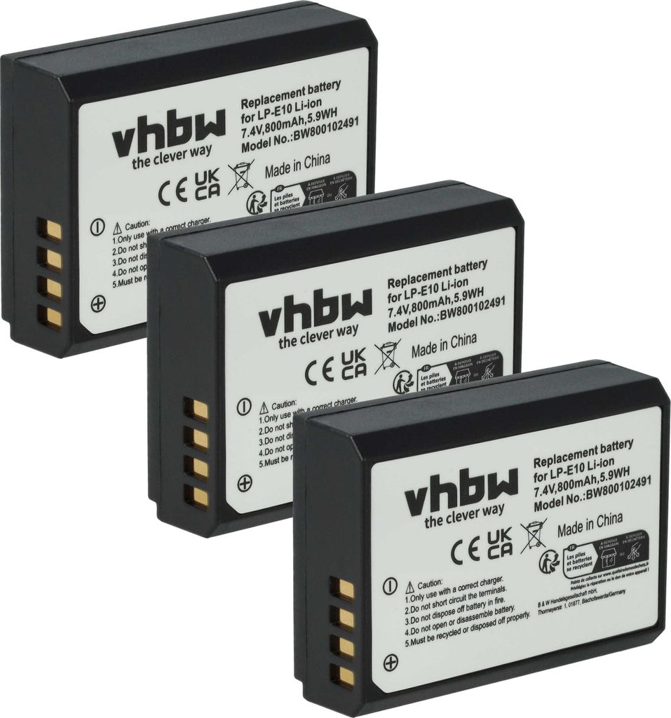 vhbw 3x Akku Ersatz für Canon LP-E10 für Kamera (800 mAh, Produktbild 