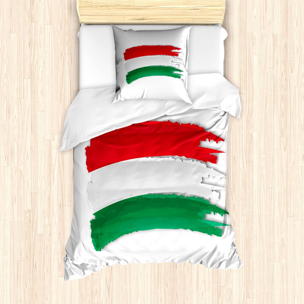ABAKUHAUS Ungarn Bettbezug Set für Einzelbetten, Ungarische Flaggen Pinsel Farben, Milbensicher Allergiker geeignet mit Kissenbezug, 135 cm x 200 ...