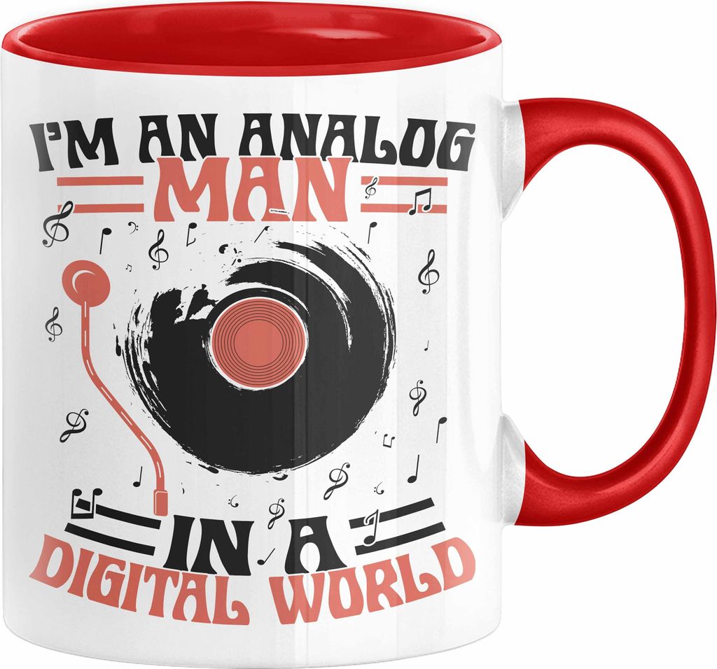 Retro Vinyl Tasse Geschenk LP Schallplatte Vintage Kaffee-Becher Geschenk Vater (Rot)