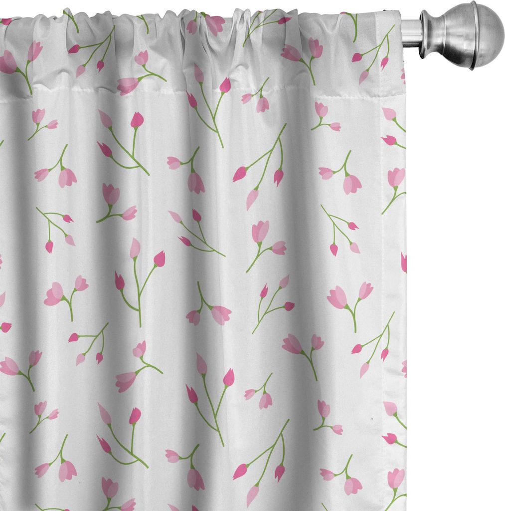 ABAKUHAUS Blumen Vorhänge, Gardinen, Botanische Blumenmotive Entlang Tulpen und Knospen Muster auf einfachen Hintergrund, 2 Stück 75 x 245 cm, He...