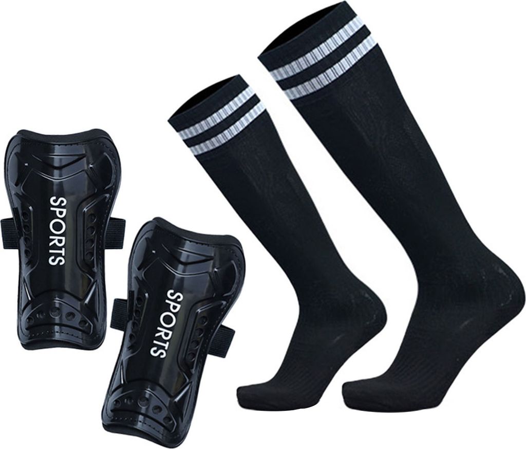 Schienbeinschoner für Fußball-Jugendliche mit Socken, hochfeste, schlagfeste Hartschale, verstellbare, leichte Schienbeinschoner für Fußball-Sc...