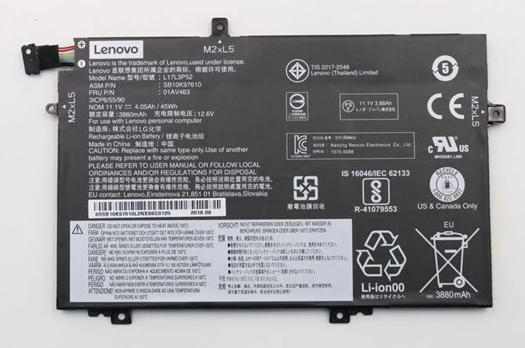 Batteria Nuova per Lenovo ThinkPad L480 L580 01AV466 45Wh