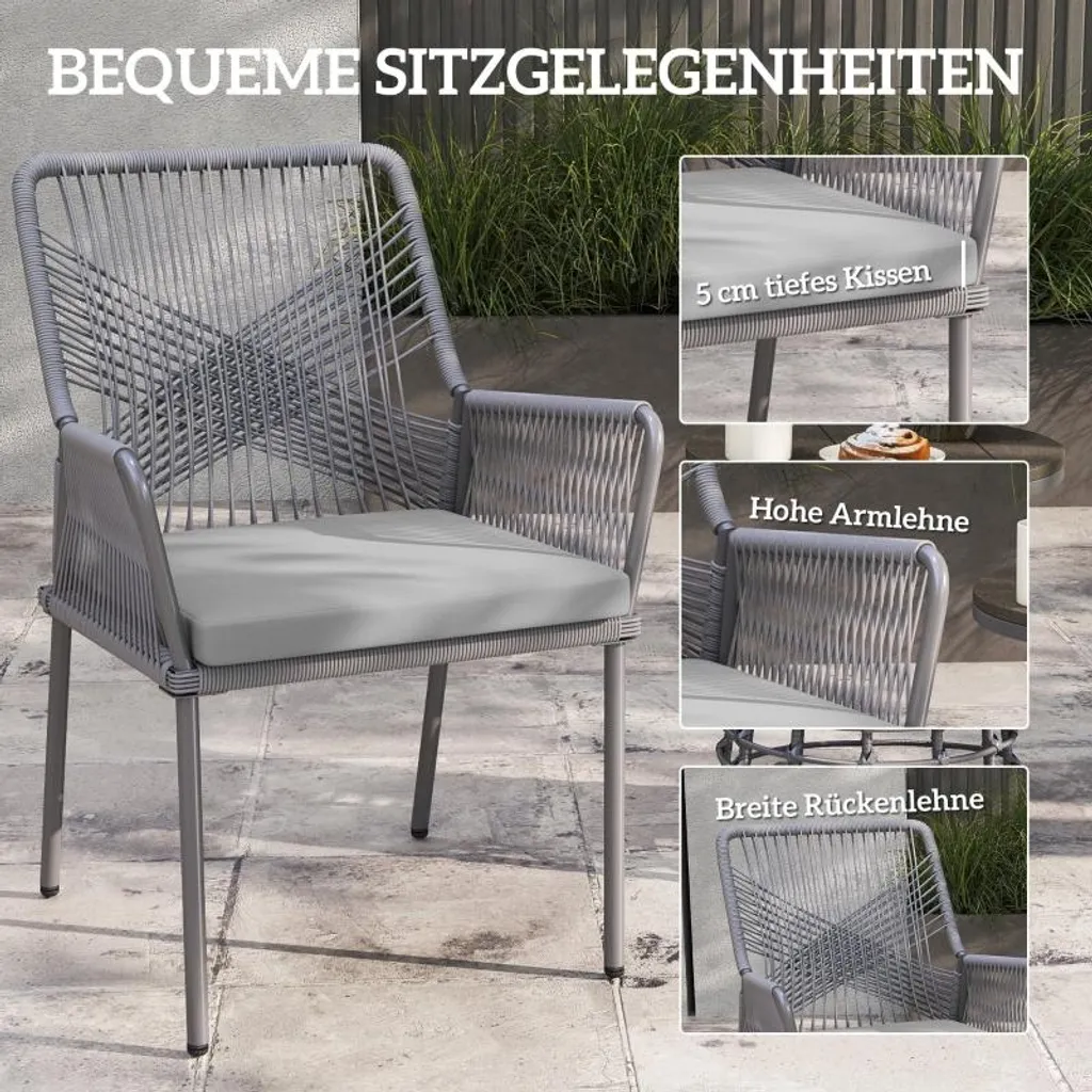 Fauteuil de Balcon en Rotin pour Repas Extérieur - Set de 2 Gris Foncé