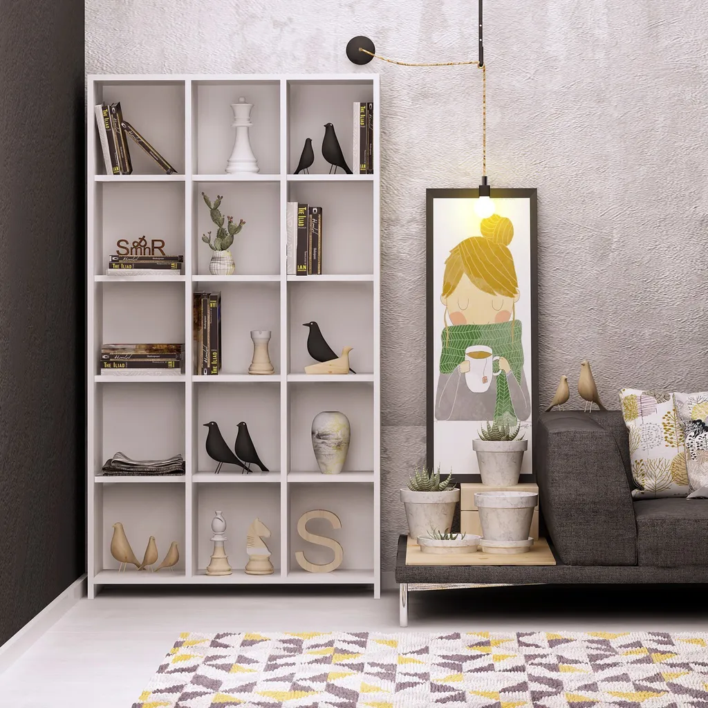 Meuble Bibliothèque pour Livres et Décoration Blanche 90 x 160 x 25cm