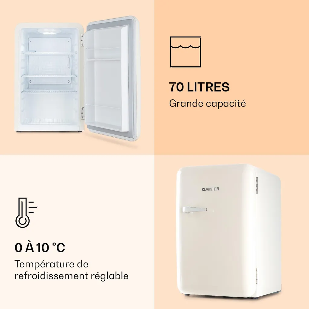 Réfrigérateur à compression 70L - Mini bar 0-10°C Audrey Mini blanc mat