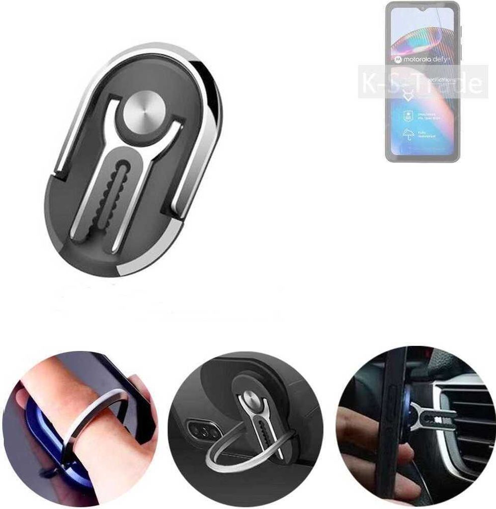 K-S-Trade 3in1 Smartphone-Ring Handy-Ring kompatibel mit Motorola Defy 2 Fingerhalterung Handyring Tischständer Lüftungsgitter-Halterung Tisch