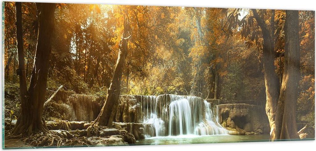 Bilder auf glas - Park Wasserfall Wasser - 100x40cm - Glasbilder - Wandbilder - Kunstdruck - zum Aufhängen bereit - Wanddekoration aus Glas - Glas...